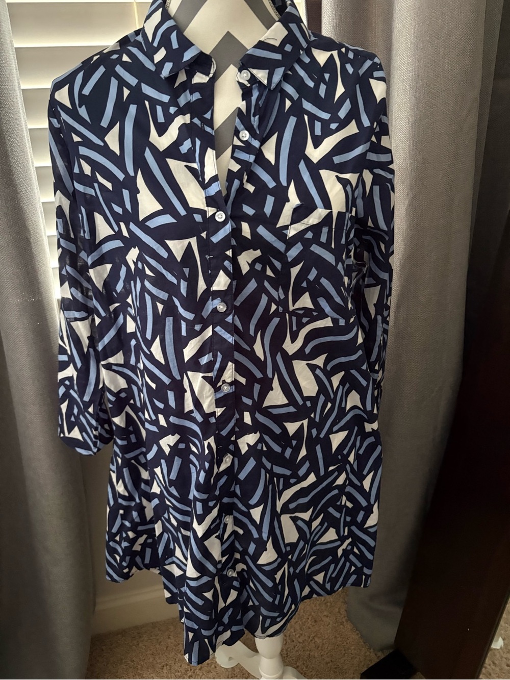 Mud Pie Navy and Light Blue Abstract Button-Front Tunic Dress